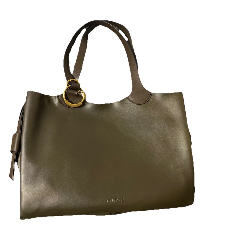 Nine West Nicolai Large Tote Bag Olive Green Faux Leather Shoulder Purse